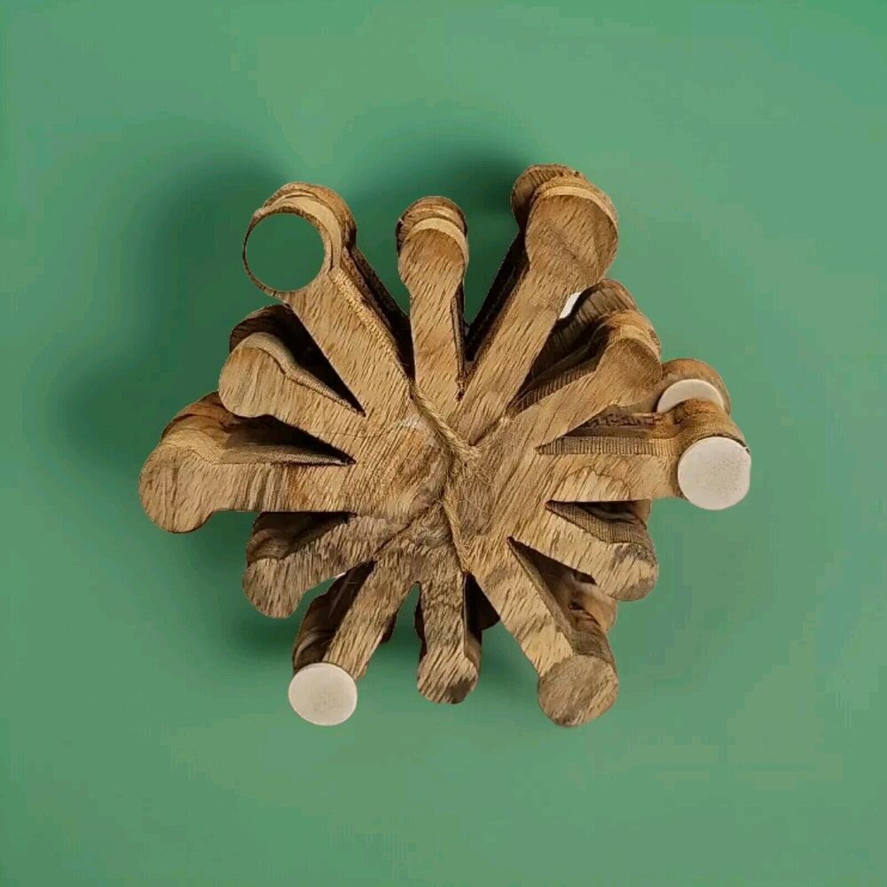 4" 4pk Wooden 3-D Snowflake Coasters New Christmas Holiday Decor - Picture 4 of 7